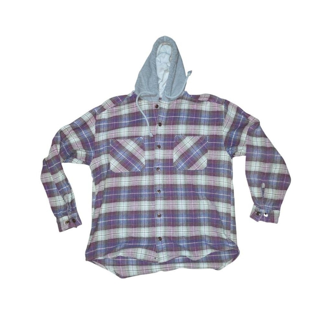 Rugged Gear Weekends Women Purple‎ Plaid Hooded Flannel Shirt Cotton Medium